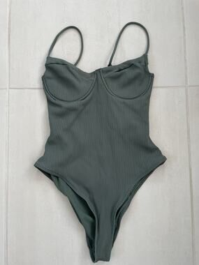 LA Hearts by Pacsun Swim One Piece Swimsuit Ribbed Olive Topanga